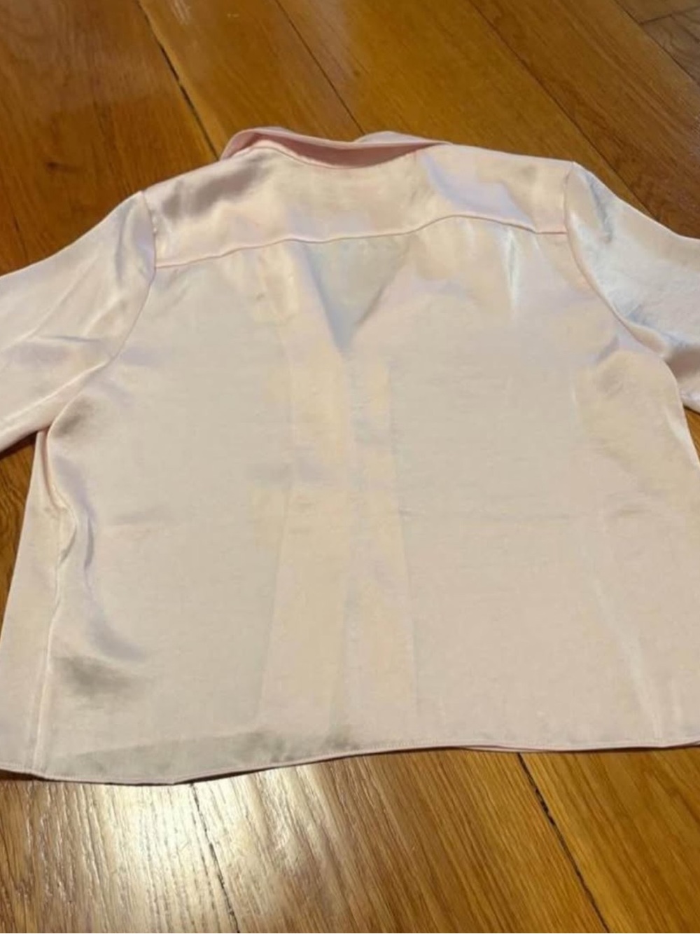 Aritzia Beso Satin Short Sleeve Button-Down Blouse / Shirt Light Pink - Picture 4 of 4